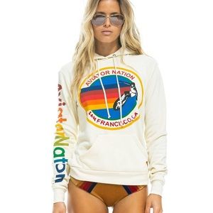 Aviator Nation Pullover Hoodie Cream Venice California size small